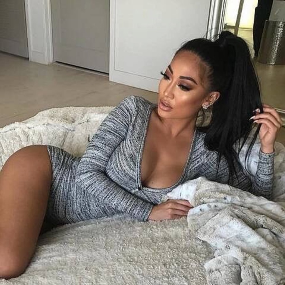 Fashion Nova XS Up All Night Ribbed Long Sleeve Romper Booty Shorts Grey Gray On
